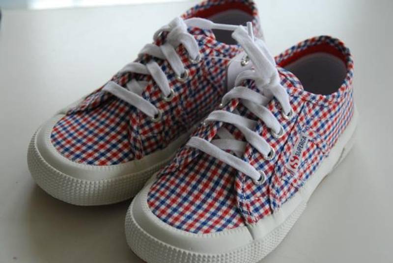 Superga rutet, bl&aring;/r&oslash;d/hvit